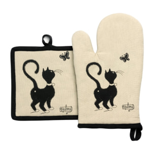 Gant de cuisine + Manique Dubout Chat Papillon