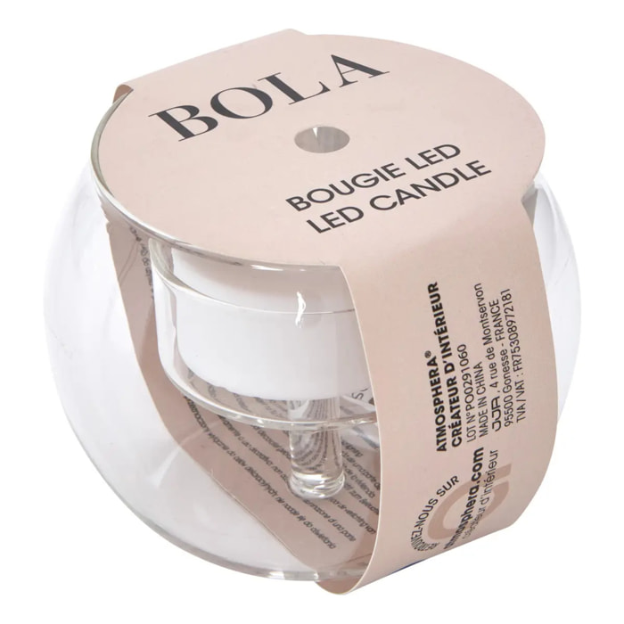 Bougie LED ronde Bola D.8cm verre transparent
