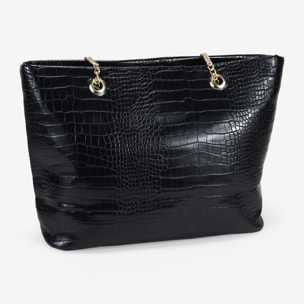 Bolso shopper negro efecto cocodrilo para portátil