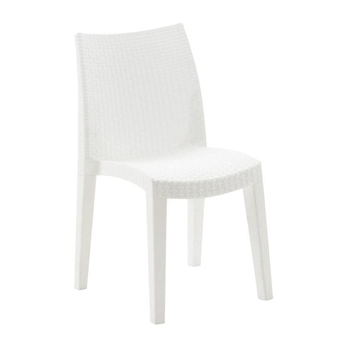 Sedia da esterno Trieste, Seduta da giardino, Sedia per tavolo da pranzo, Poltrona outdoor effetto rattan, 100 % Made in Italy, Cm 48x55h86, Bianco