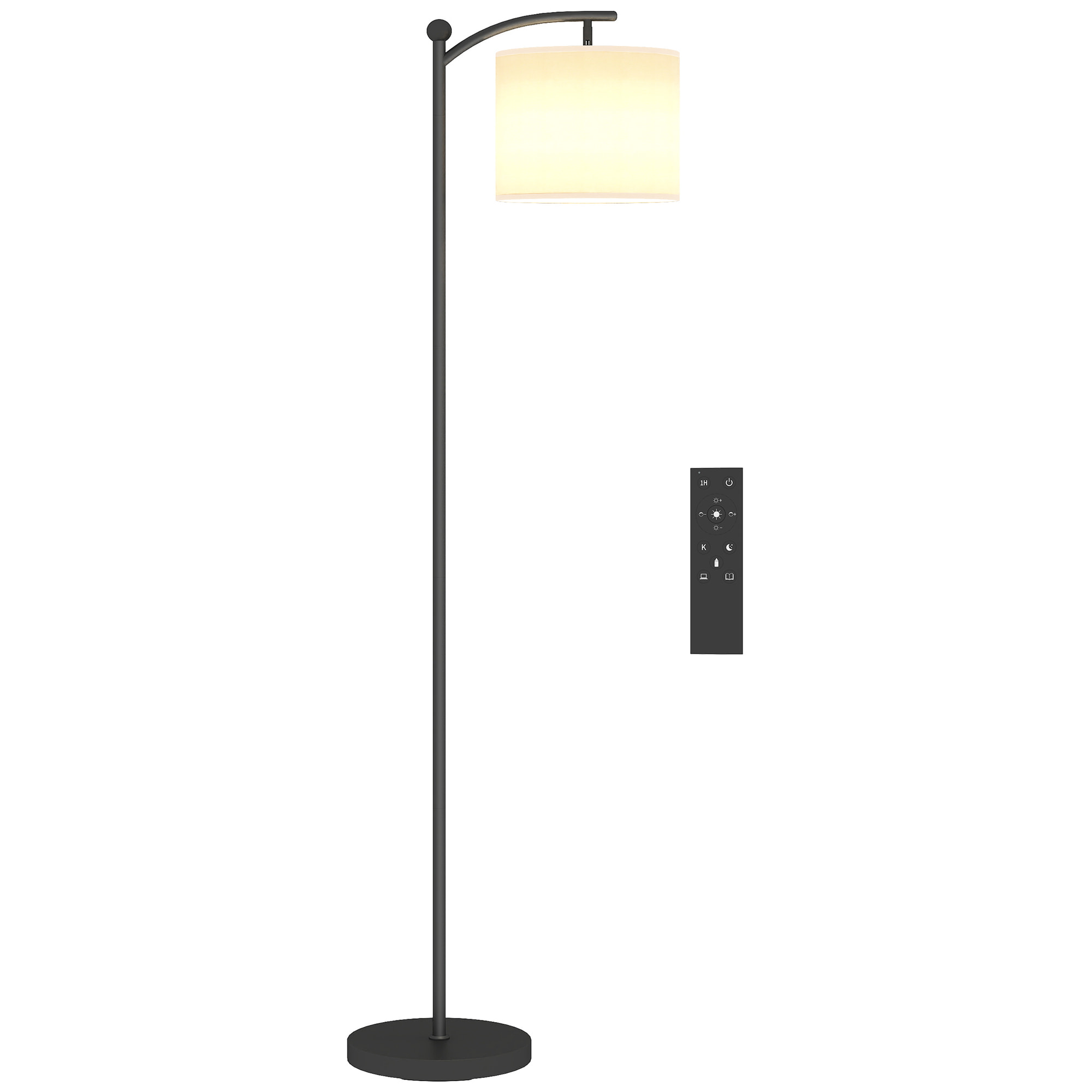 Lámpara de Pie LED Regulable Lámpara de Pie para Salón con Temperaturas de Color Ajuste Continuo 11 Niveles Control Remoto Temporizador de 60 Minutos para Dormitorio Oficina Sala de Estar Negro