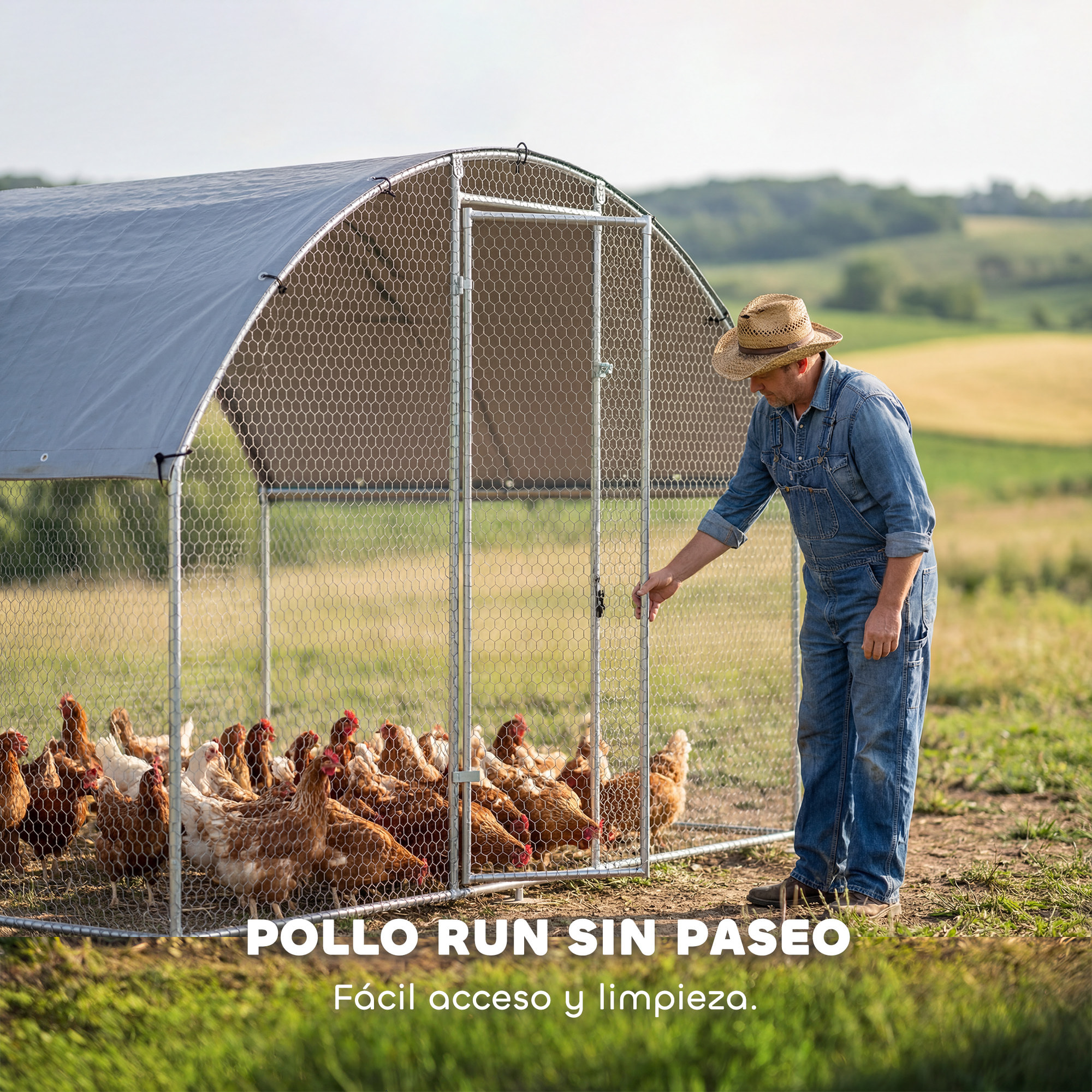 Gallinero para Exterior, 2,8x1,7x1,9 m, 4,7 m², Gallinero de Acero Galvanizado con Cubierta de Tela Oxford, Anti-UV e Impermeable, Puerta y Pestillos, Jaula para 5-8 Gallinas, Plata