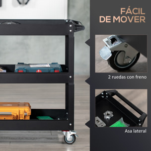 Carro de Herramientas con 3 Estantes y Asa Lateral Carga 150 kg 78,8x35,3x72 cm