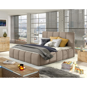 Lucea - lit coffre - 140x200 - sommier inclus - en velours - Taupe