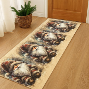 CASSESE HOME Passatoia/Tappeto Bordato Dec Babbo Natale Avorio in Poliestere con Retro Antiscivolo in PVC Made in Italy