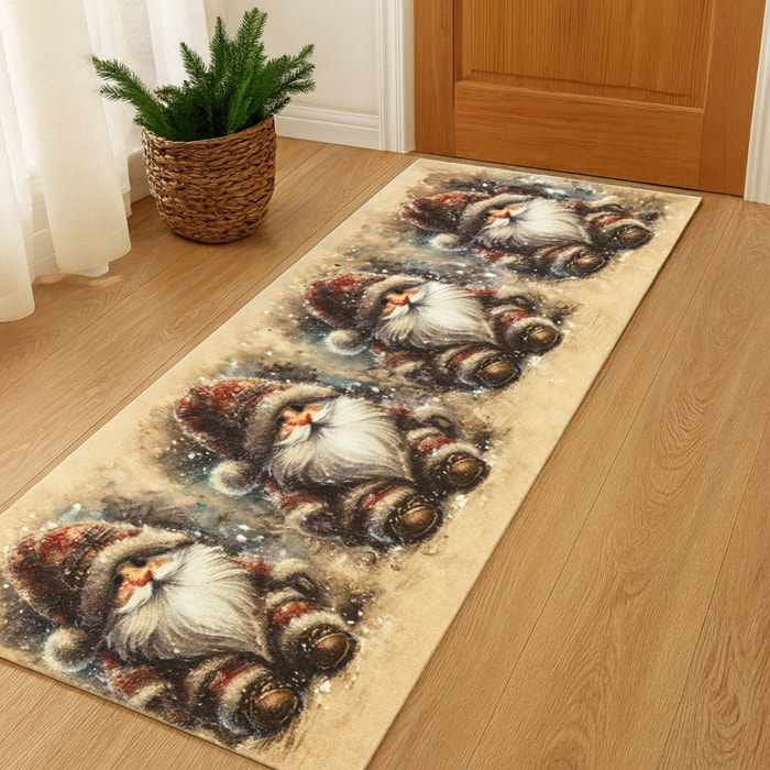 CASSESE HOME Passatoia/Tappeto Bordato Dec Babbo Natale Avorio in Poliestere con Retro Antiscivolo in PVC Made in Italy