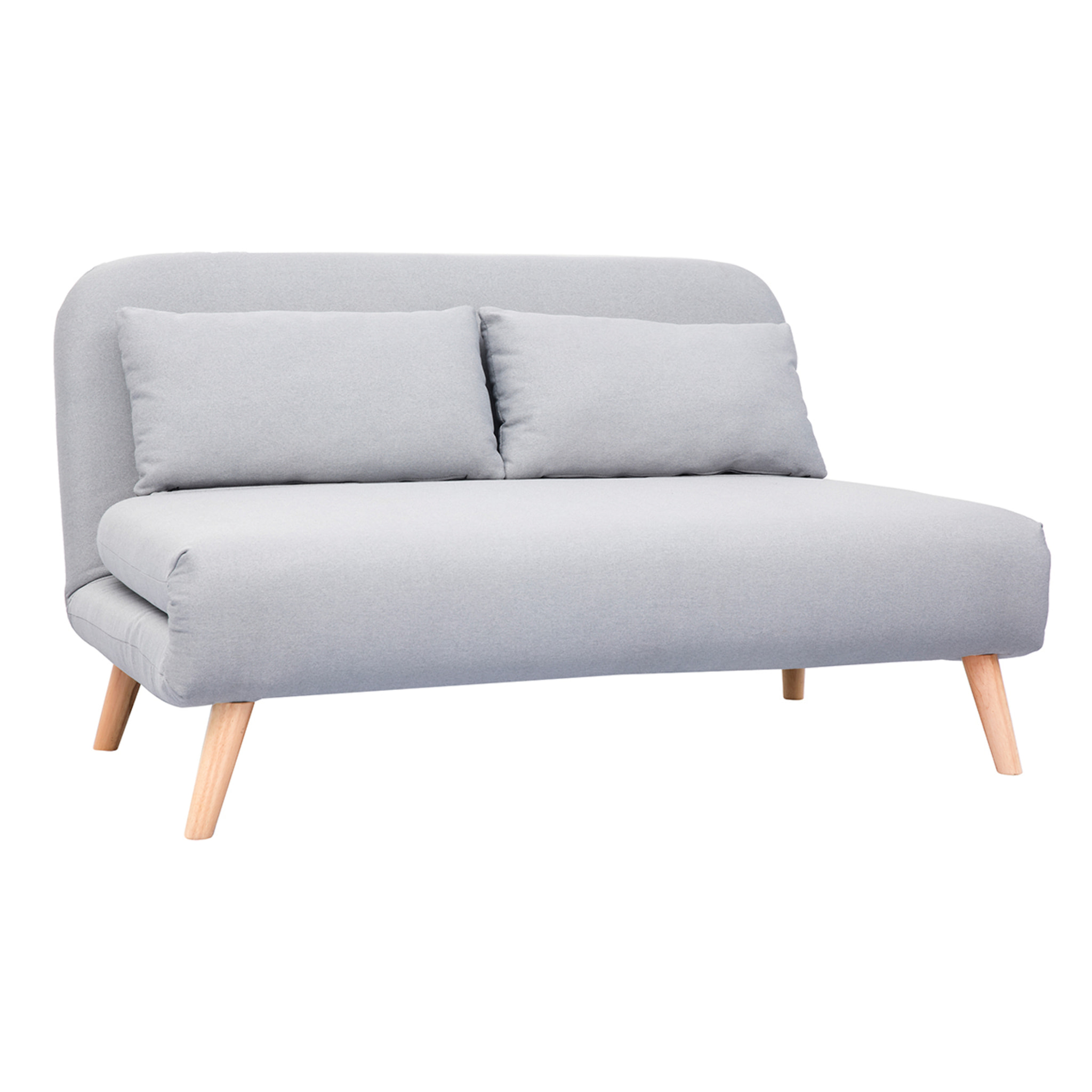 Banquette convertible 2 places en tissu gris clair et bois clair AMIKO