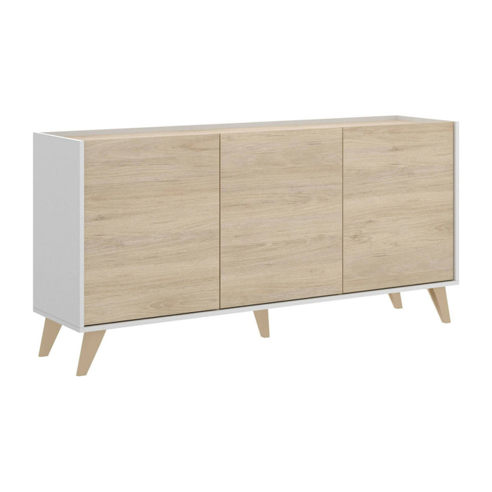 Credenza Avez, Buffet da soggiorno, Madia moderna da salotto a 3 ante, 155x43h75 cm, Rovere e Bianco