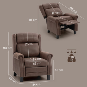 Sillón Relax Reclinable Manual, Sillón Relax de Cuero Sintético con Apertura Push, Reposapiés, Respaldo Alto, Acolchado Grueso, Butaca Reclinable hasta 135Âº para Salón, Dormitorio, Marrón