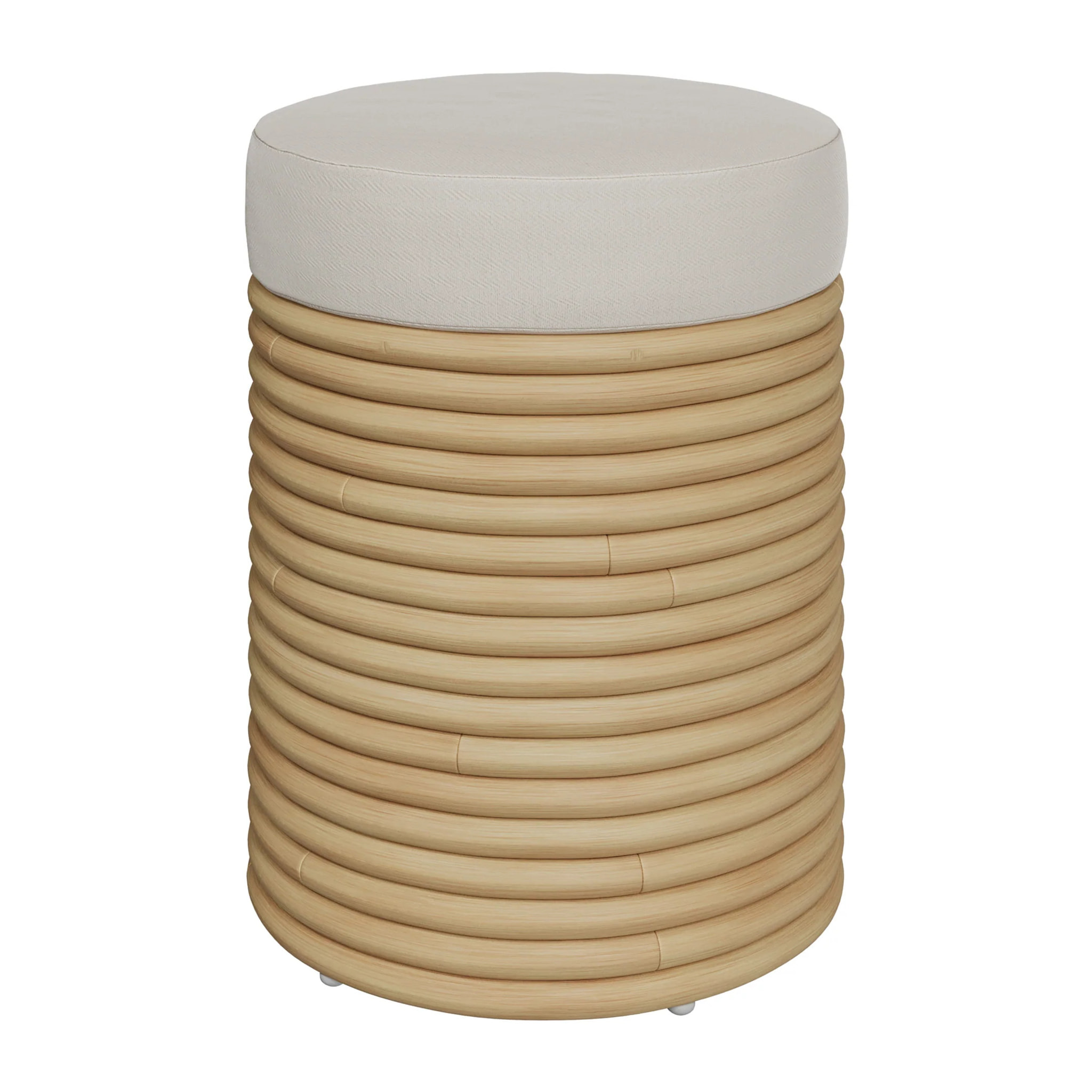 Tabouret en rotin et tissu crème H 43 cm - Théa