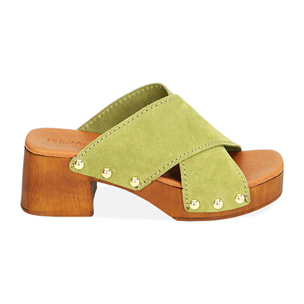 Sandalias de ante verde, tacón de 5,5 cm