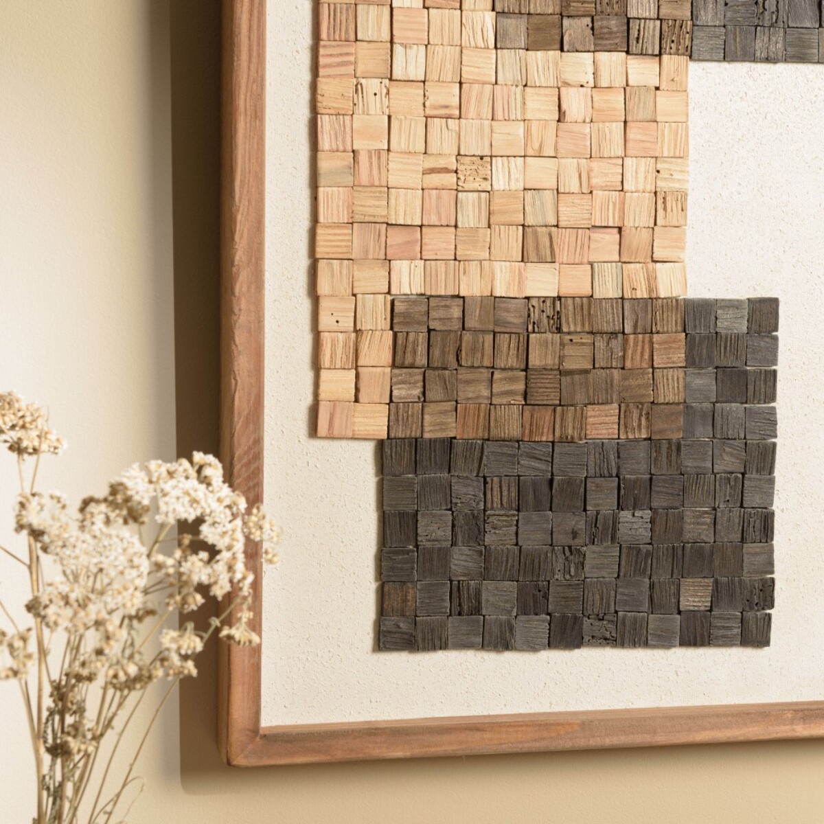 SANDY - Décoration murale n°1 42x62cm mosaïque beige/noire Pin recyclé