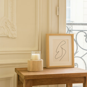 Photophore en verre avec base en teck