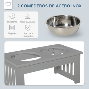 Comedero Elevado para Perros con Soporte y 2 Cuencos Extraíbles de Acero Inoxidable Alimentador para Mascotas Alimento y Agua 44x24x15 cm Gris