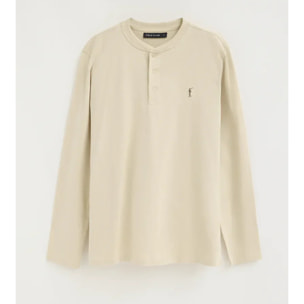 Maglietta beige con colletto alto e ricamo Rigby Go