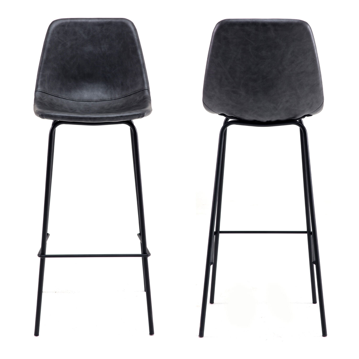 Lot de 2 tabourets de bar vintage LUCIEN gris foncé - Hauteur d'assise 75cm