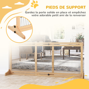 Barrière de sécurité chien barrière autoportante longueur réglable dim. 104-183L x 36l x 69H cm bois pin verni acier noir