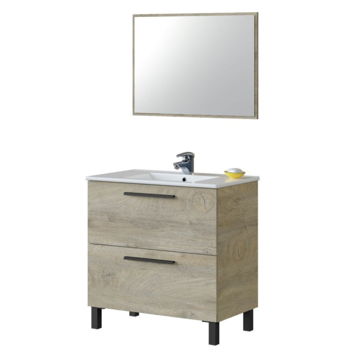 Mueble de baño Athena 80 2 cajones + espejo Roble Alaska