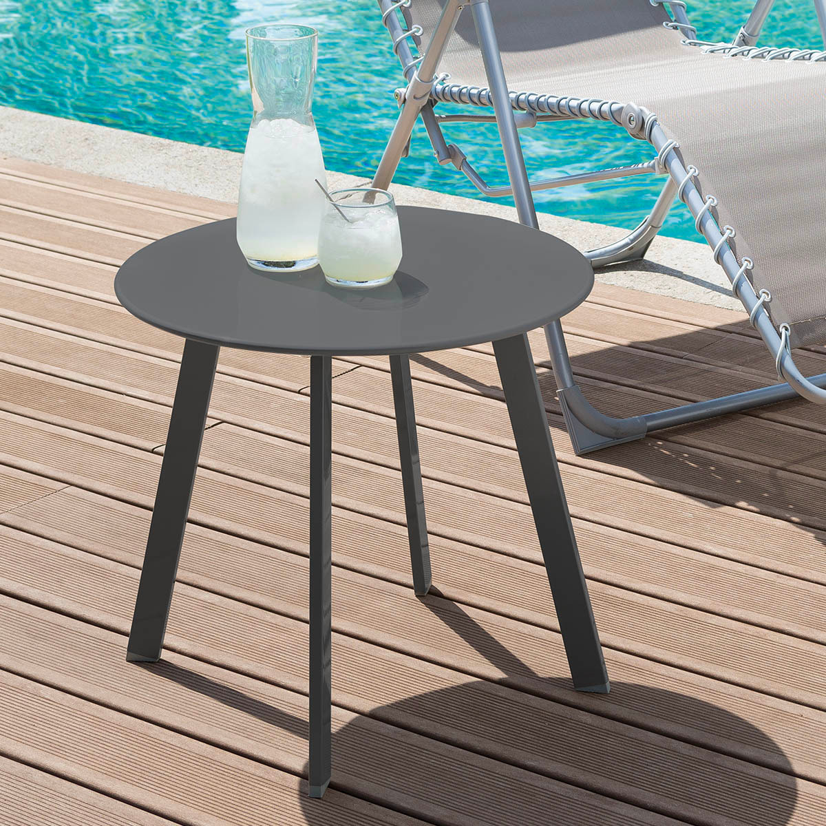 Table d'appoint de jardin ronde "Saona" graphite mat 50x45cm en acier cataphorèse