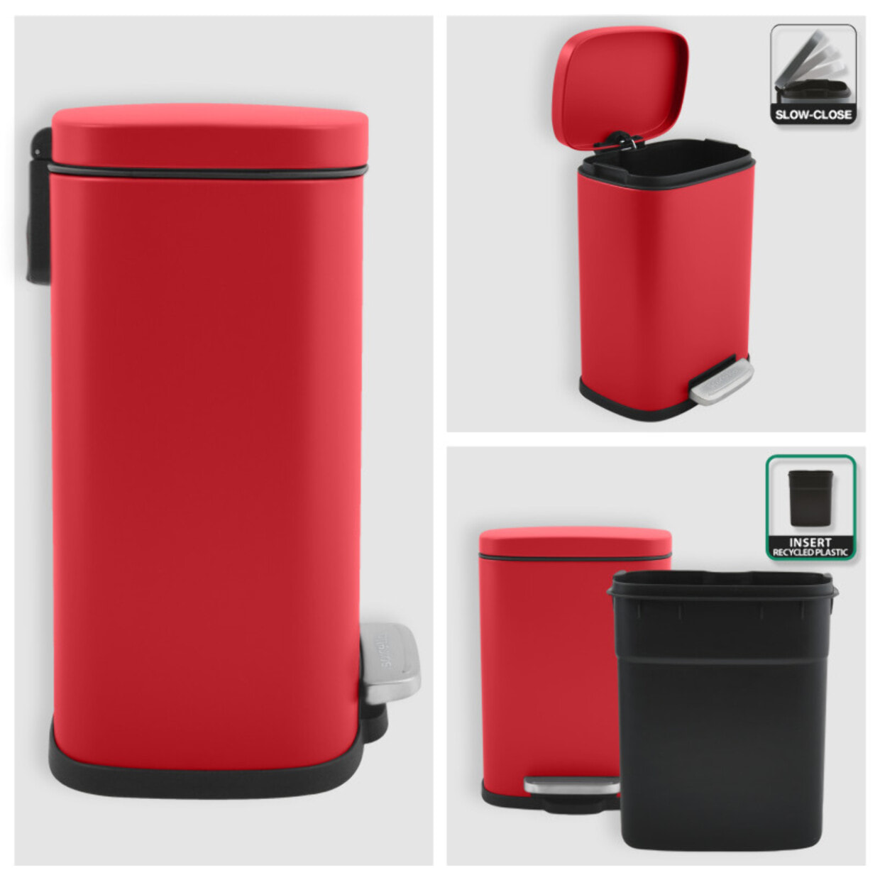 Set Poubelle à  pédale 5L & Brosse Wc AKIRA Rouge mat Spirella