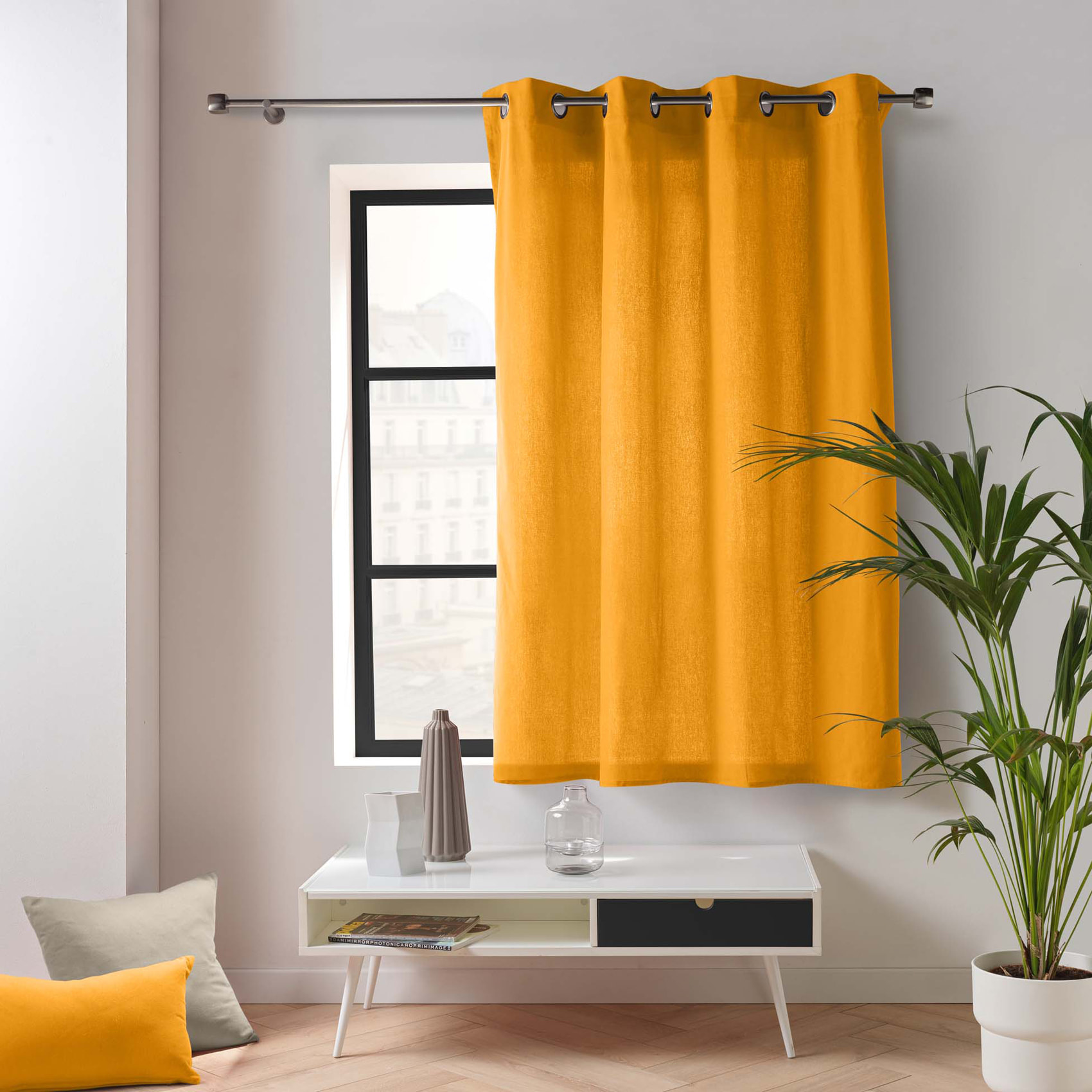 Rideau en poly-coton recyclé - Jaune