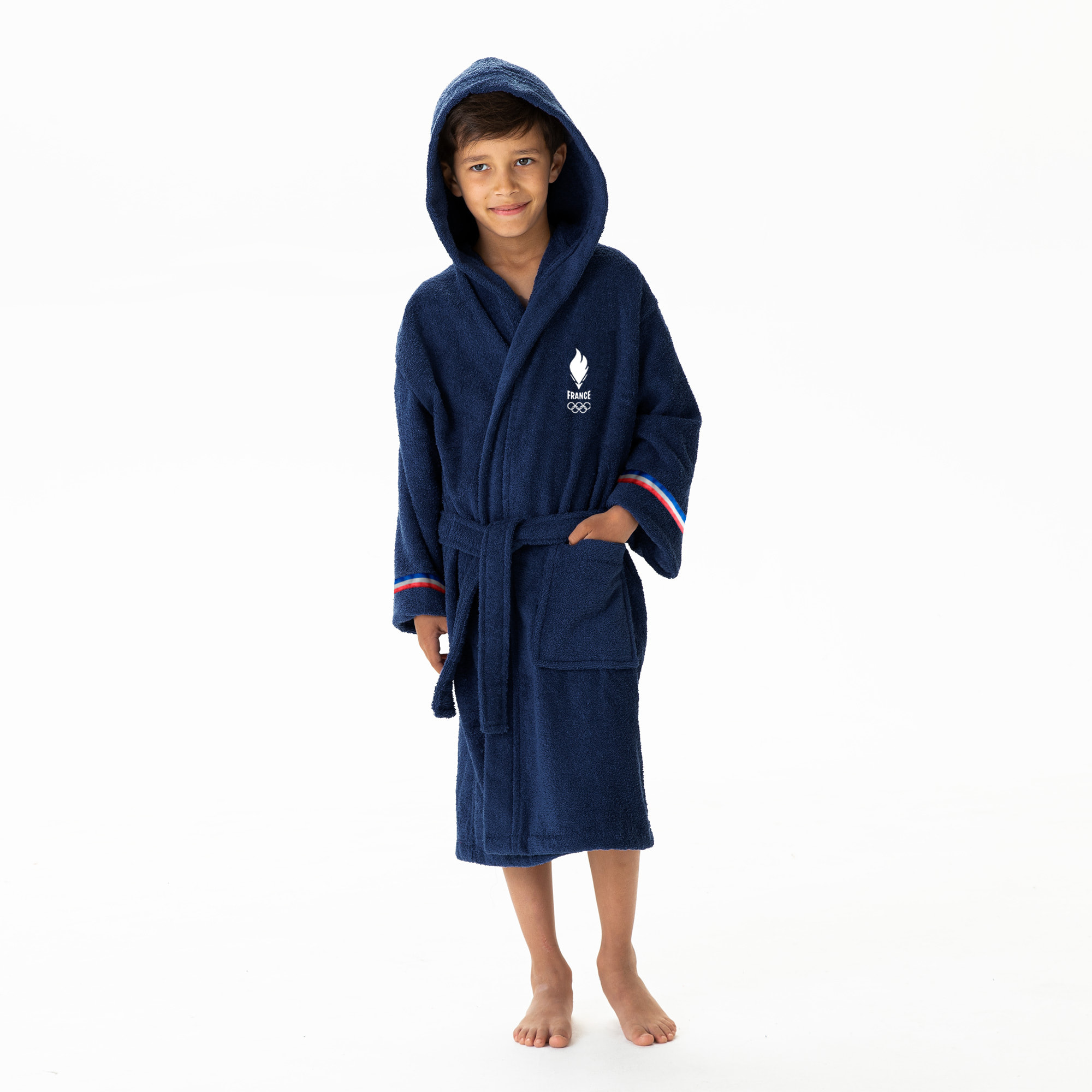 Peignoir enfant 100% coton, PARIS 2024 EQUIPE DE FRANCE OLYMPIQUE TRICOLORE