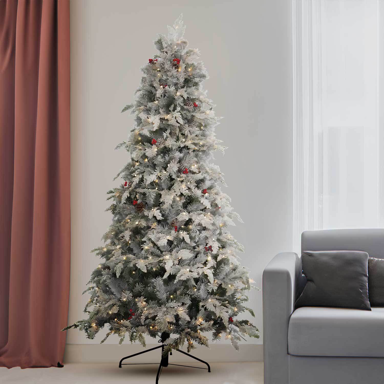 Sun LED - Albero di Natale con neve e decorazioni, luci LED ø137x230H, 1076 rami