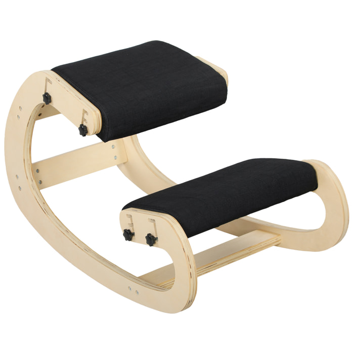 Siège ergonomique - siège assis-genoux - chaise assis genoux grand confort - bois bouleau tissu noir