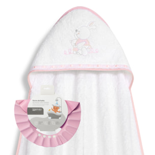 Capa Baño 1X1 Mod Conejitos Abrazos Pasacinta + Gorro Bco/Rosa