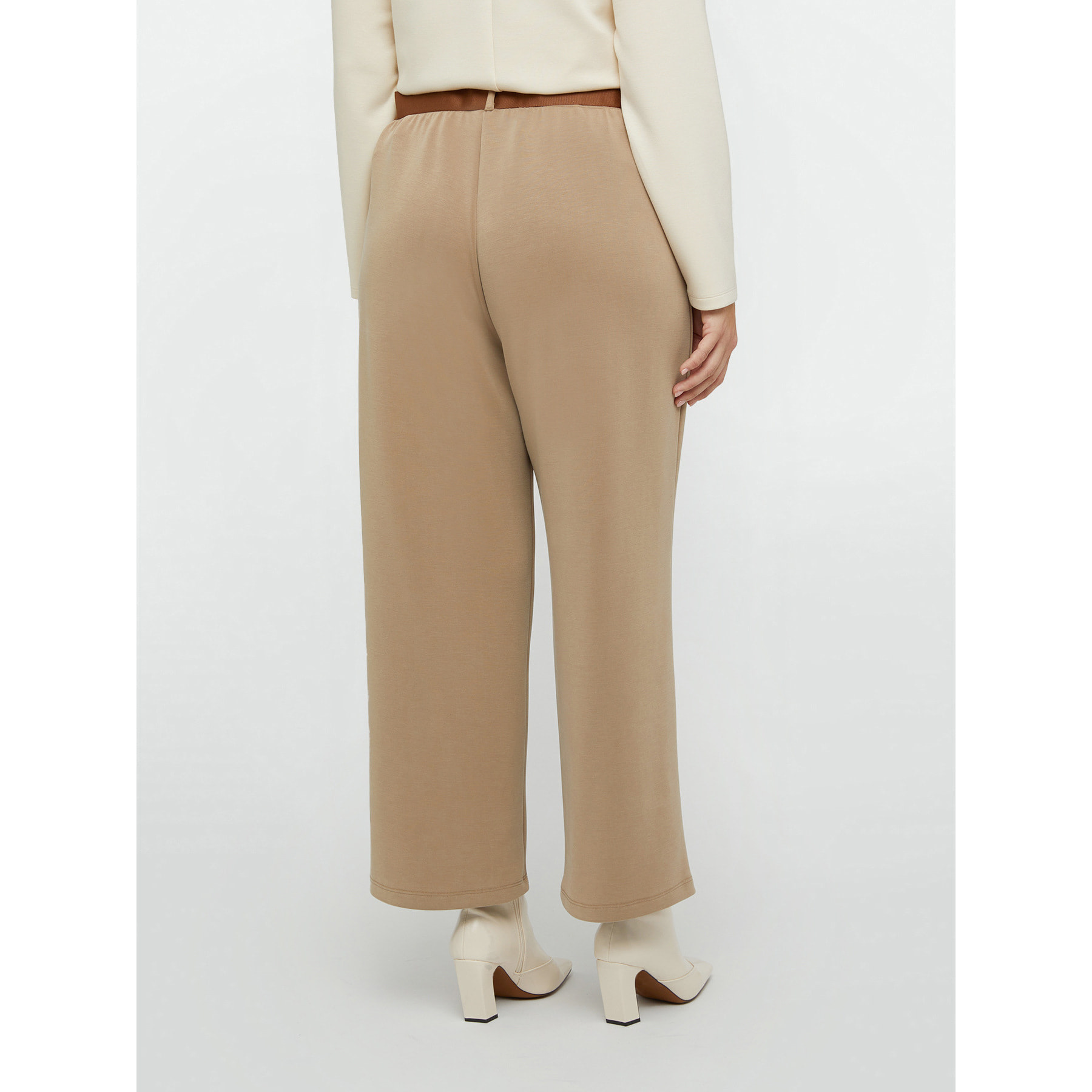 Fiorella Rubino - Pantaloni cropped soft touch con cintura in tessuto - Beige