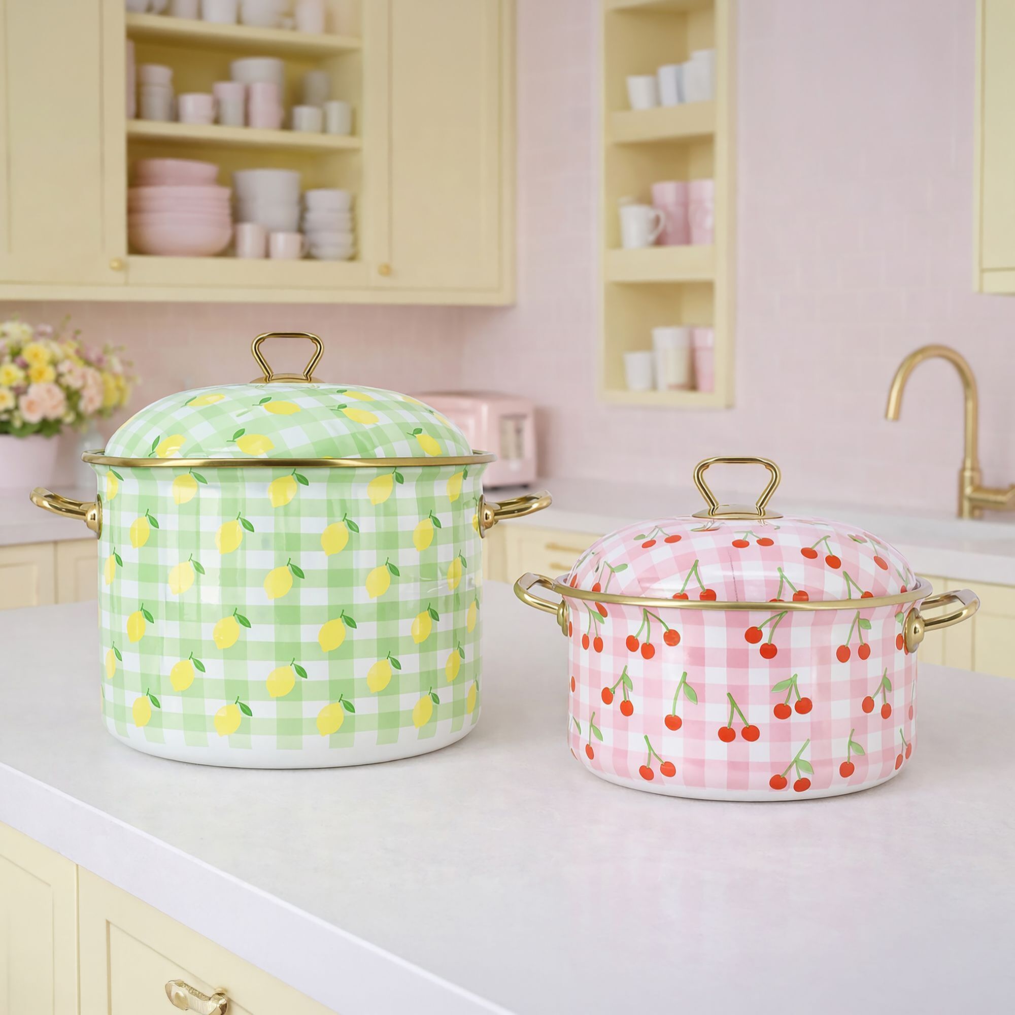 Marmite 24cm en acier émaillé avec motif citron - tous feux VICHY