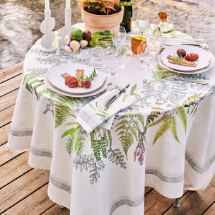 Serviette coton & lin 240 g/m² imprimé beige vert Bouquet de fougeres bouleau