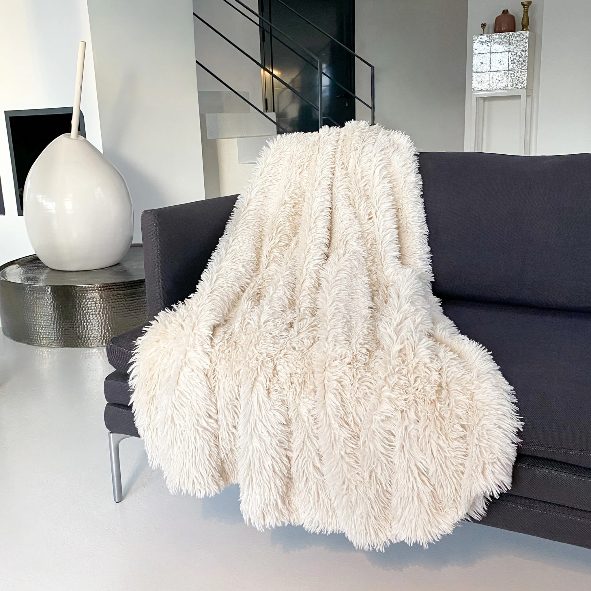 Plaid imitation poils longs - Longwool Beige Clair - 450g/m²