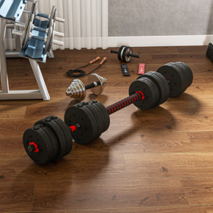 Juego de Mancuernas Ajustables, 2 en 1, 30kg, Juego de Pesas con Barras de Conexión y Mangos Antideslizantes, Pesas y Mancuernas para Hombres y Mujeres, Ejercicio de Fitness, Gimnasio en Casa
