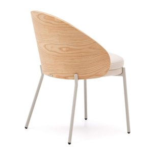 Kave Home - Sedia Eamy in ciniglia beige, impiallacciato in frassino con rifinitura naturale e metallo