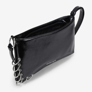 Bolso de hombro negro pequeño con anillas metálicas