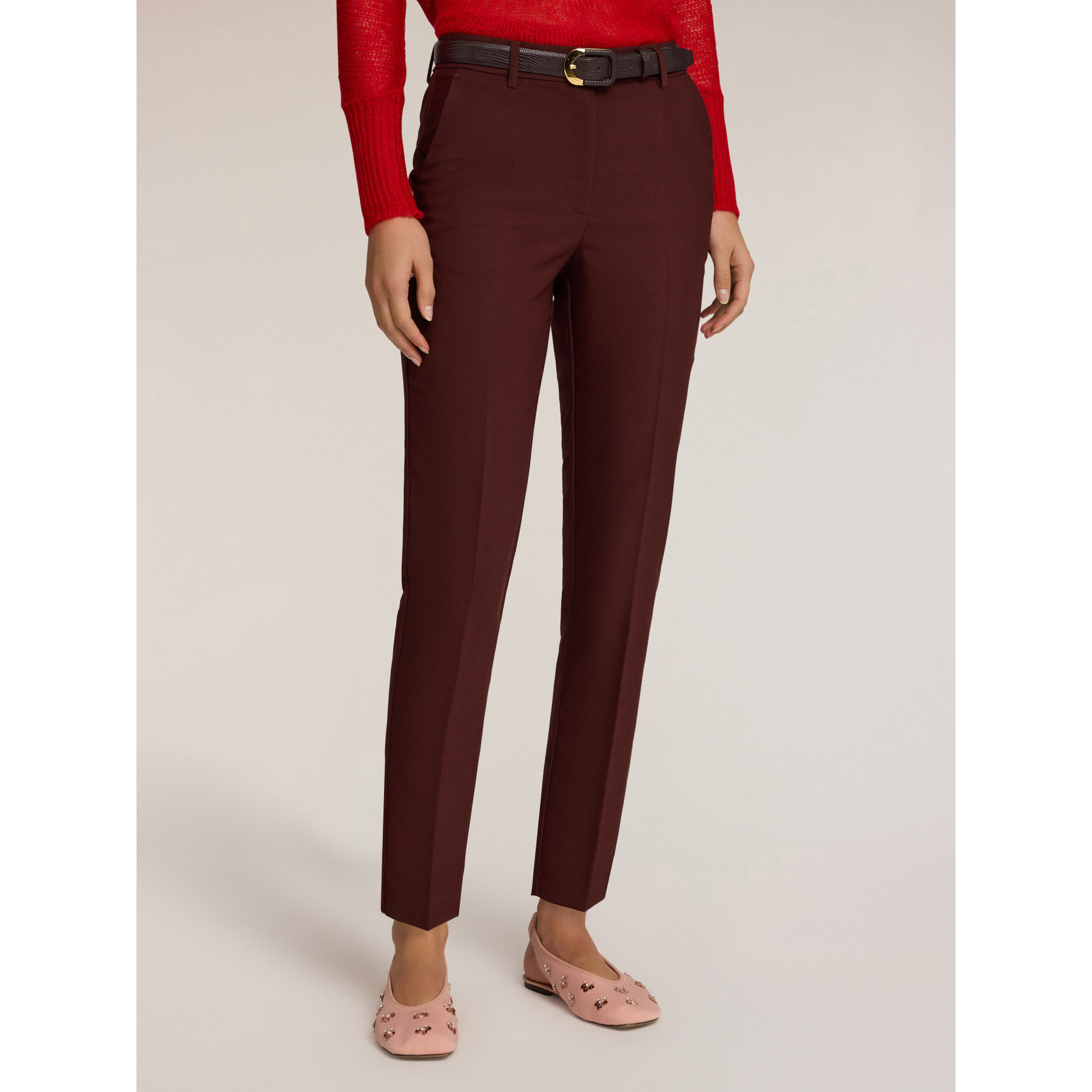 Motivi - Pantalones regulares con pliegue planchado - Marrón