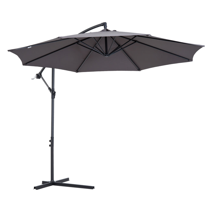 Parasol déporté octogonal inclinable manivelle pied acier Ø 3 x 2,5H m gris