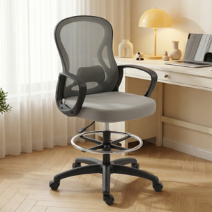 Chaise de bureau assise haute réglable pivotant 360° maille respirante gris