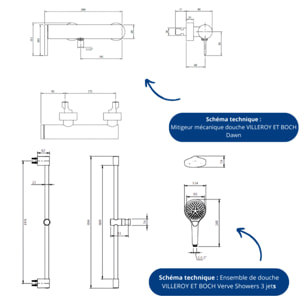 Mitigeur mécanique douche Dawn Chrome + Ensemble de douche Verve Showers 3 jets