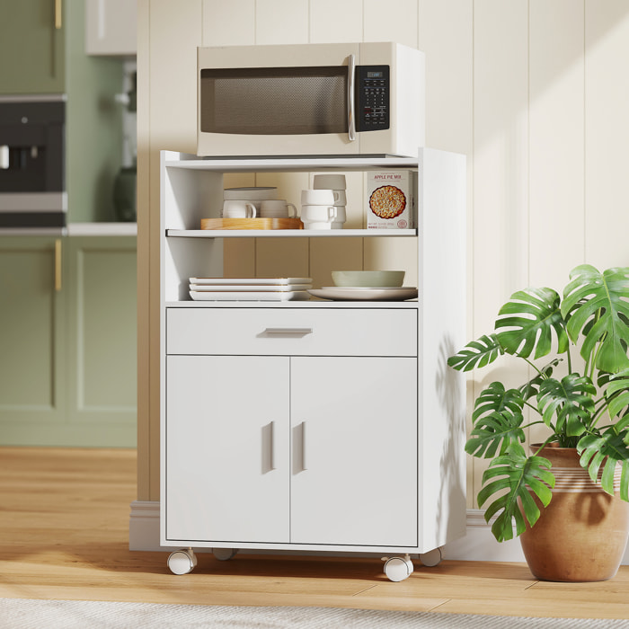 Chariot desserte de cuisine - meuble micro-ondes multi-rangement - dim. 59 x 40 x 92 cm - blanc