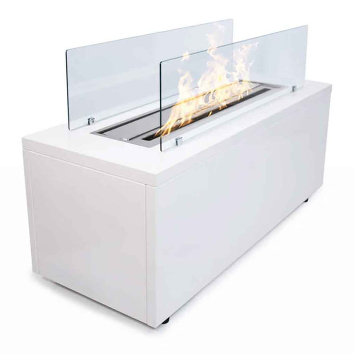 Caravaggio - Camino a bioetanolo da terra per interno ed esterno 100x40xH40 cm, colore bianco