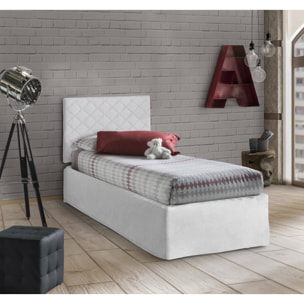 Letto singolo Accu, Set testata in ecopelle con rete ortopedica e mantovana, 100% Made in Italy, adatta a letto Singolo, per materasso da Cm 80x190, Bianco