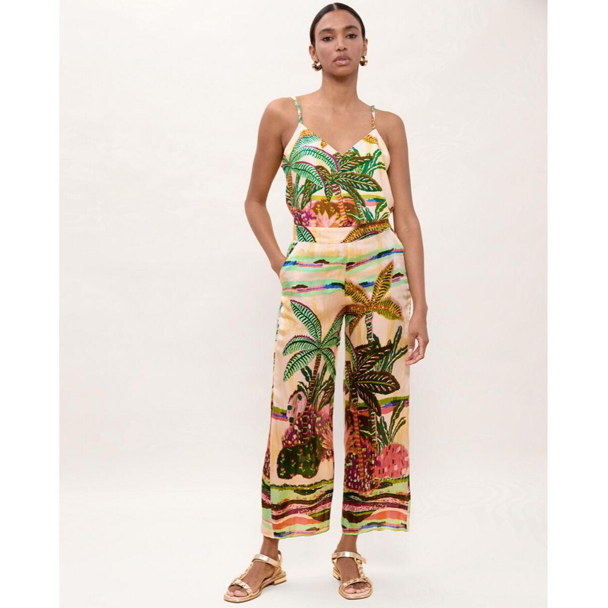 Pantaloni con stampa di palme multicolori