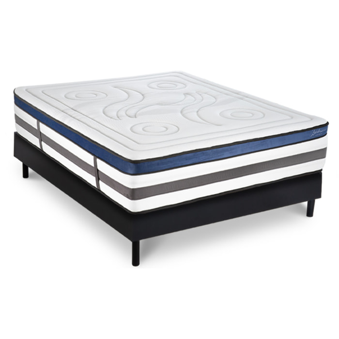 Ensemble Matelas Quintessence mémoire de forme - 30cm + sommier kit bois noir - 2 Places