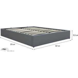 Lit double en PVC avec coffre "Ava" - 160 x 200 cm - Gris