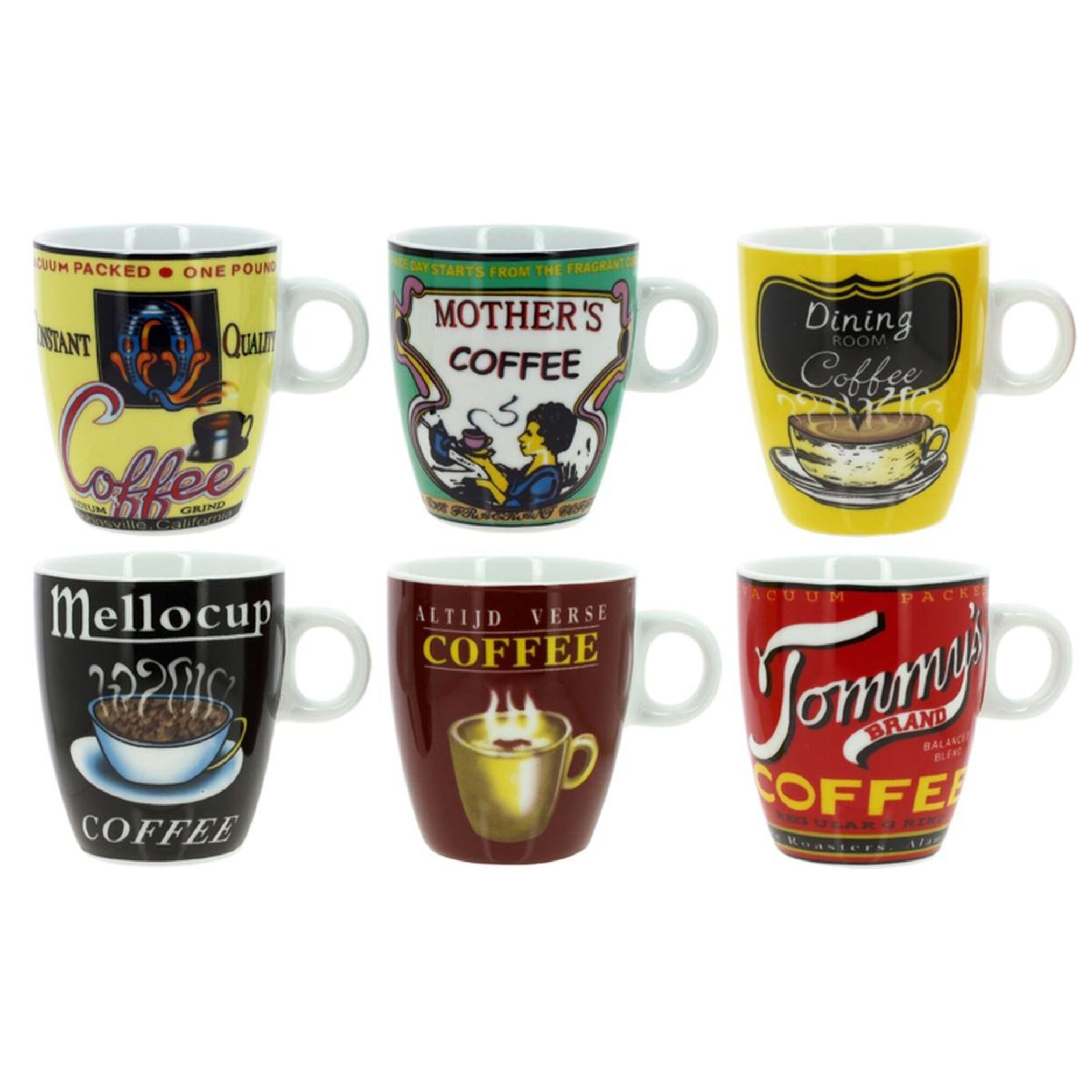 Lot de 6 tasses assorties en porcelaine 20cl