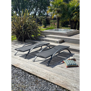 BARCELONA - Lot de 2 bains de soleil en toile plastifiée et aluminium