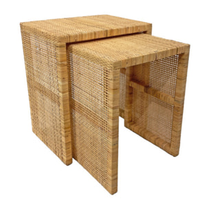 2 tables d'appoint gigognes H. 61 cm rectangulaires en rotin – GRACE