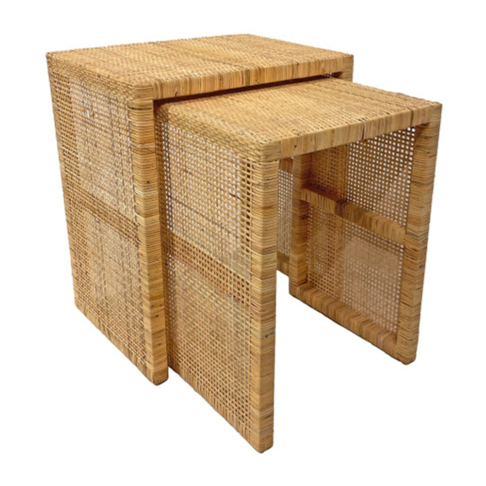 2 tables d'appoint gigognes H. 61 cm rectangulaires en rotin – GRACE